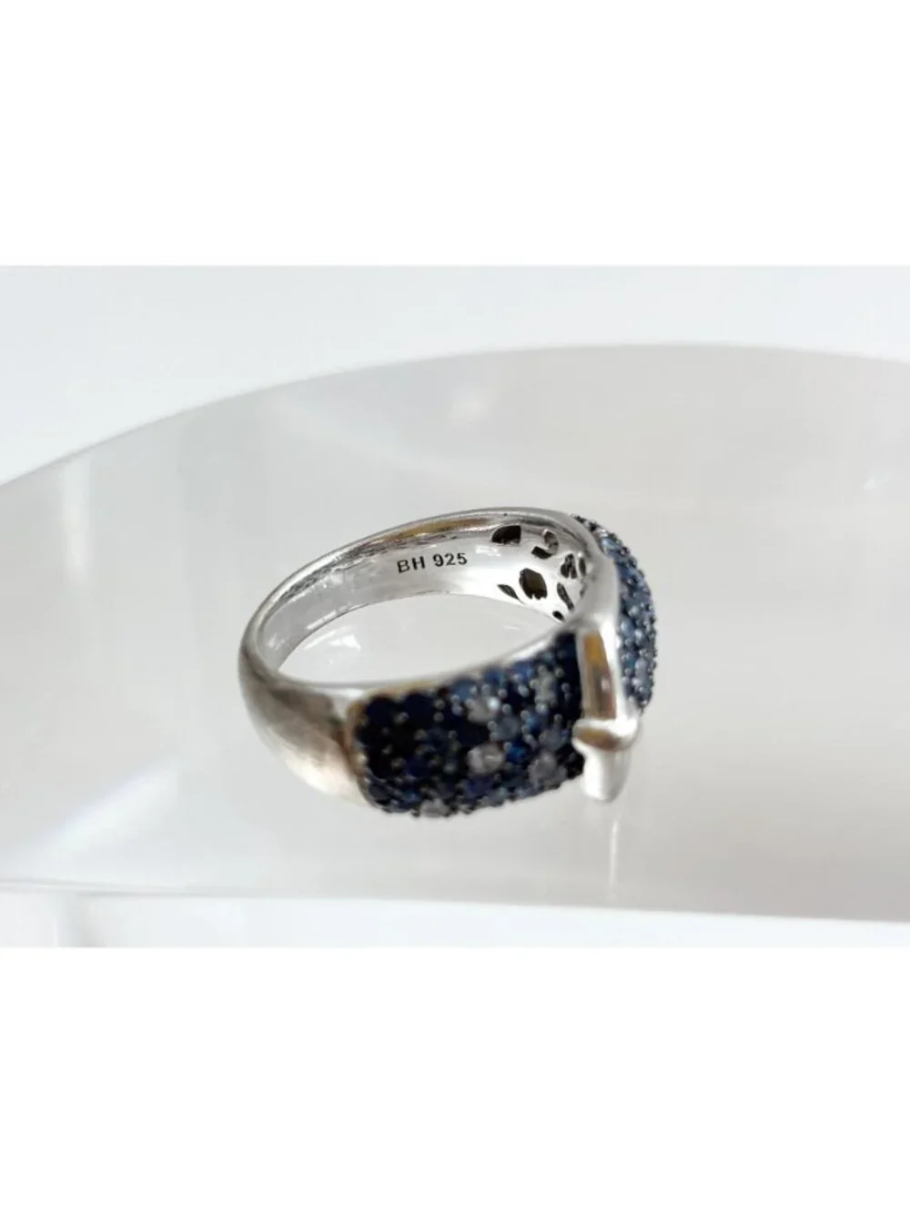 Belt Buckle Multi Shade Blue Topaz Cluster Sterling Silver 925 Vintage Ring sz 9